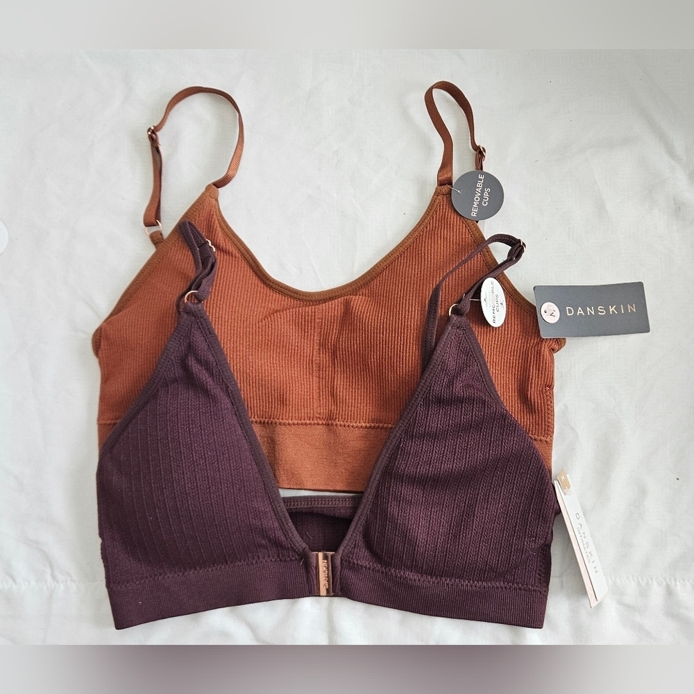 Danskin Seamless Ribbed Bralette 2 Pack- Rust and Plum.